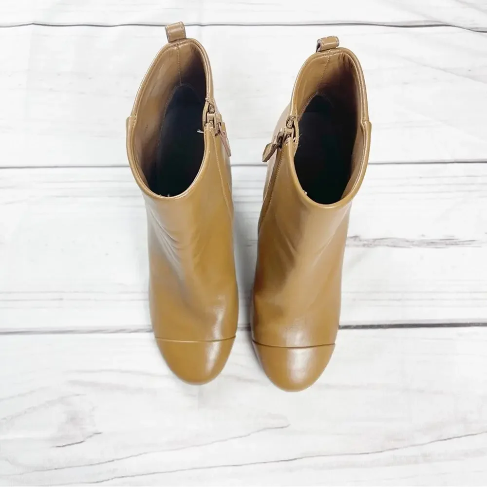 Tory Burch Women's Grove Cap Toe‎ Tan Block Heels Toe Boots Size 8